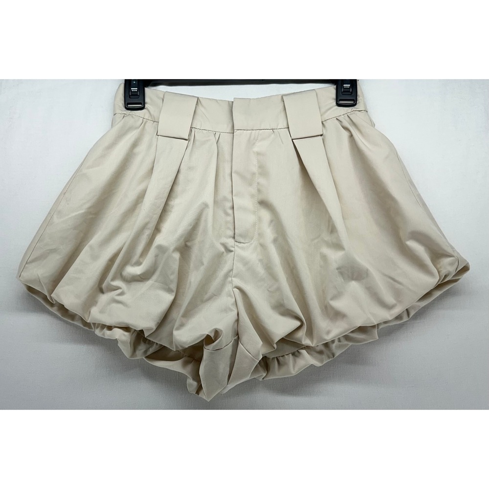 Commense Beige Bubble Hem Balloon High Waisted Pleated Shorts XS NEW